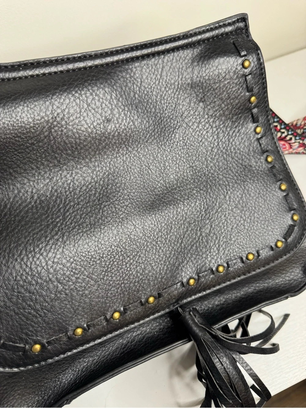 Ampere Creations Black Crossbody Bag Embroidered Strap Tassel Boho Western NWT